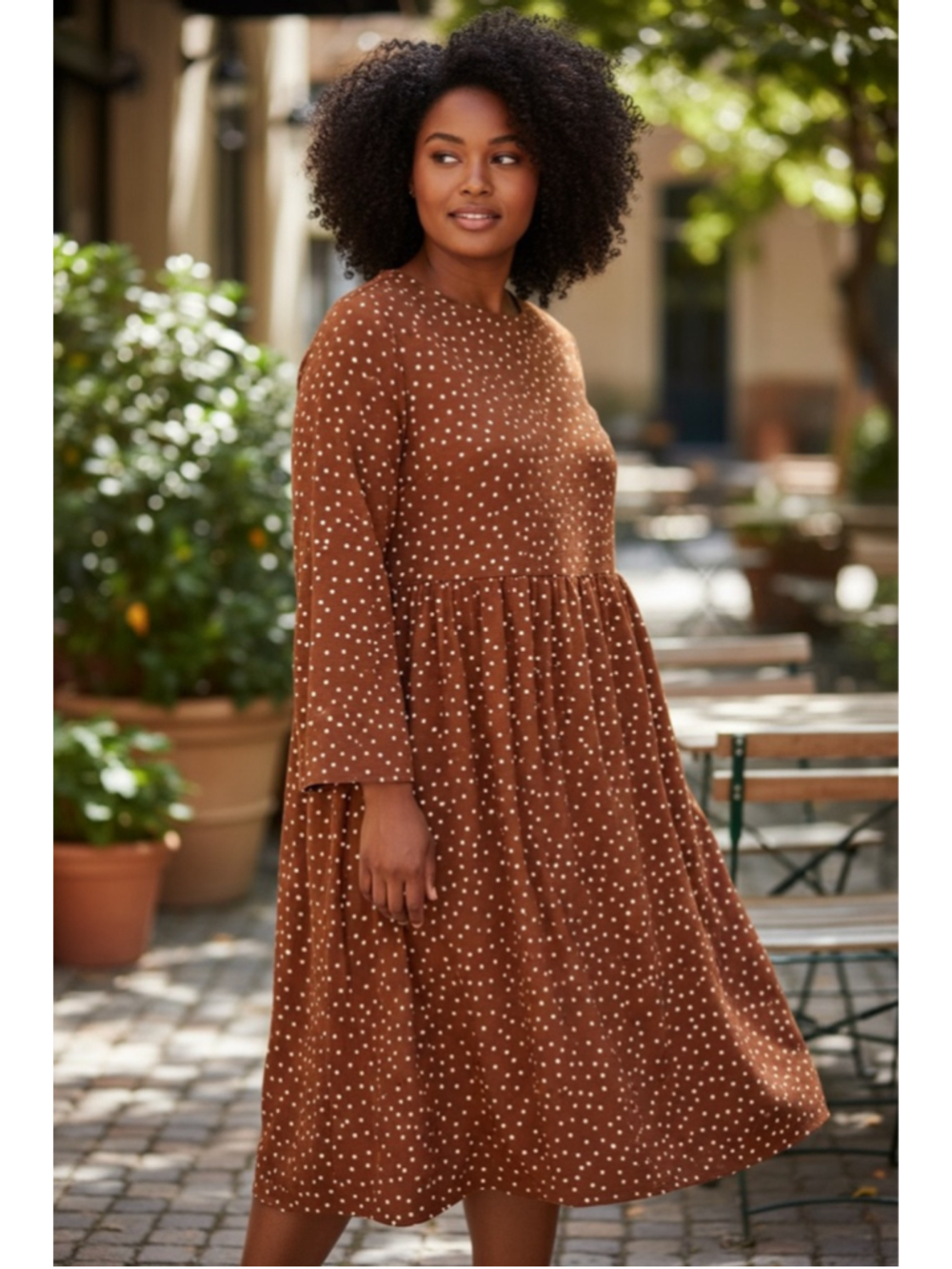 EUC Women's ASOS DESIGN Brown Polka Dot Long Sleeve Dress Plus Size 18